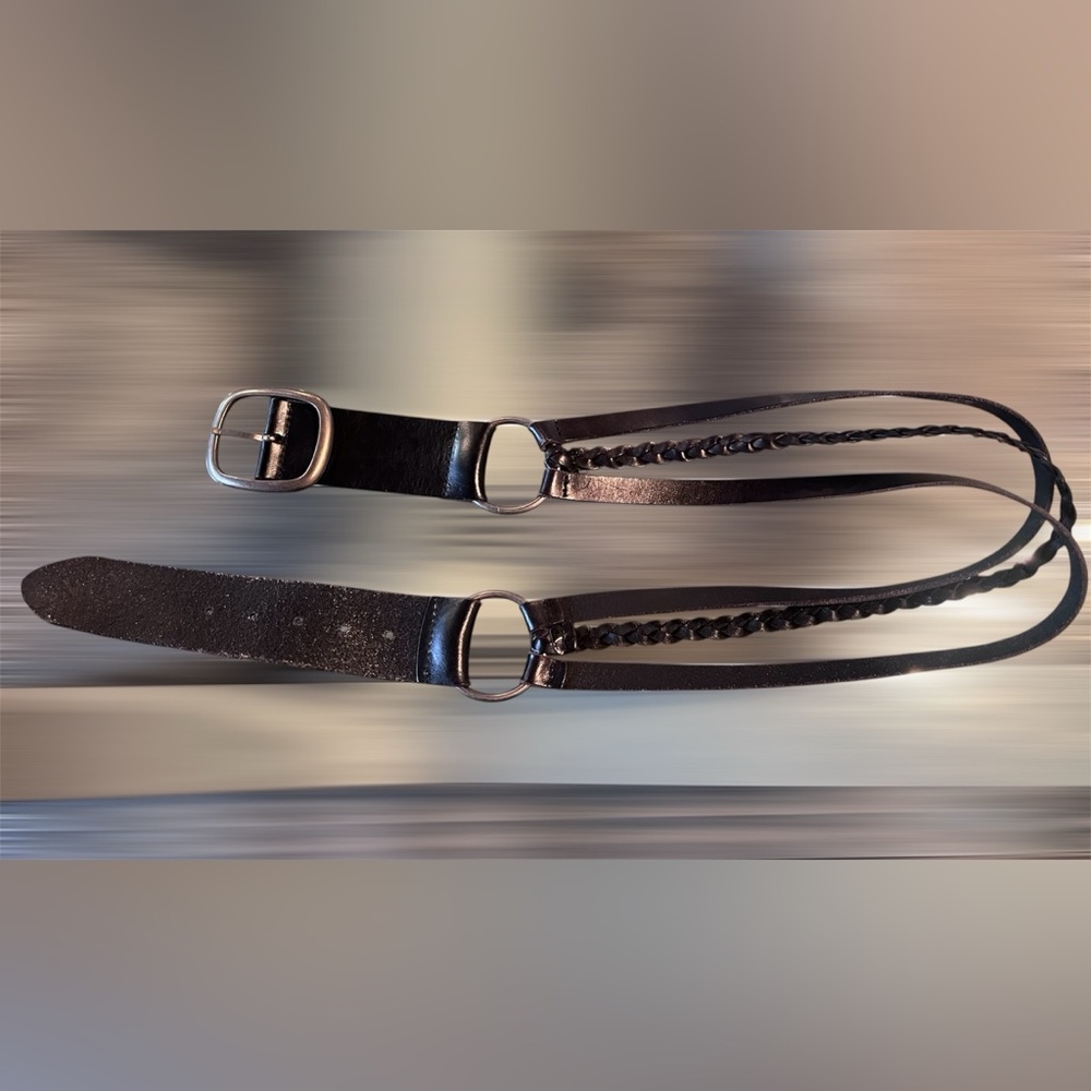 Vintage Genuine Leather Tri-Belt w/Metal Rings Sz M Equestrian LP Collection